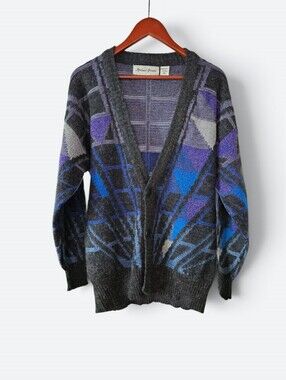 Vintage Michael Gerald Chunky Wool Blend Button Up Cosby Sweater Cardigan M
